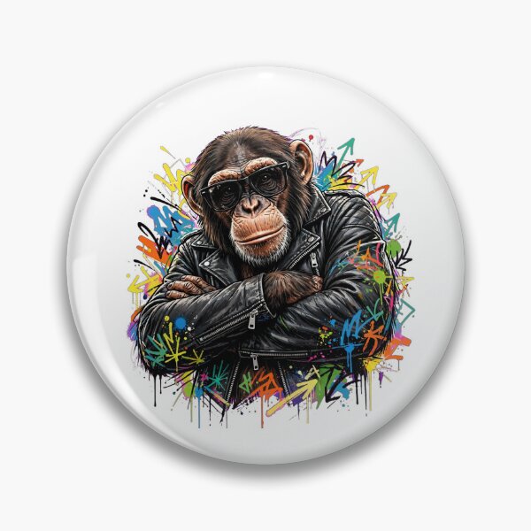 Item preview, Cool Chimpanzee in Leather Jacket - Punk Monkey Streetwear Graffiti Art designed and sold by ExpressoJungle.