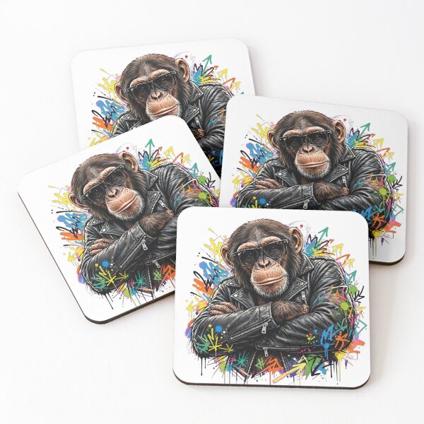 Item preview, Cool Chimpanzee in Leather Jacket - Punk Monkey Streetwear Graffiti Art designed and sold by ExpressoJungle.