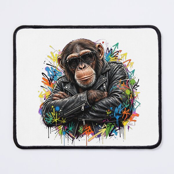 Item preview, Cool Chimpanzee in Leather Jacket - Punk Monkey Streetwear Graffiti Art designed and sold by ExpressoJungle.