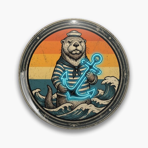 Item preview, Retro Space Sailor Sea Otter Vintage Badge designed and sold by DuckOddity.