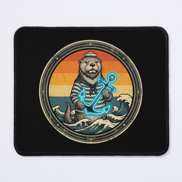 Item preview, Retro Space Sailor Sea Otter Vintage Badge designed and sold by DuckOddity.