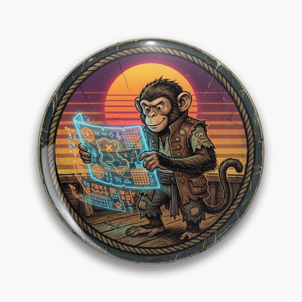 Item preview, Retro Cyber Pirate Monkey Vintage Badge designed and sold by DuckOddity.