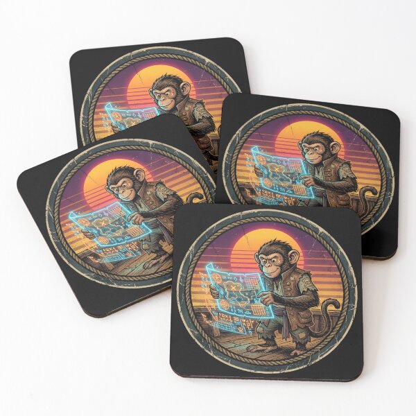 Item preview, Retro Cyber Pirate Monkey Vintage Badge designed and sold by DuckOddity.