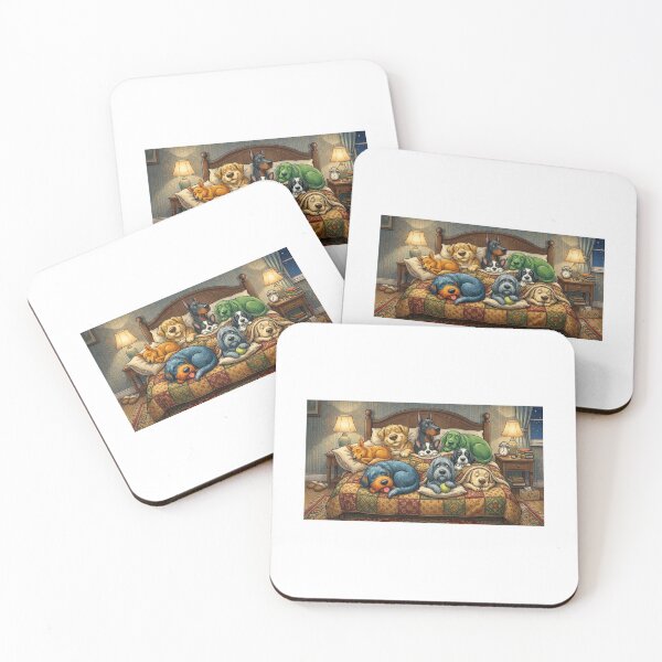 Item preview, Sleepy Dog Pile Cozy Retro Cartoon Bed Aesthetic designed and sold by iPrintPaws.
