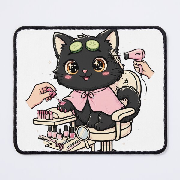 Item preview, Cute Black Cat Spa Day - Self Care Salon Illustration designed and sold by Ala'Salem| Cute Characters, Real Moods.