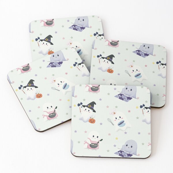 Item preview, Cute Celestial Ghosts Pastel Light Grey Seamless Halloween Pattern designed and sold by StoriesInGrain.