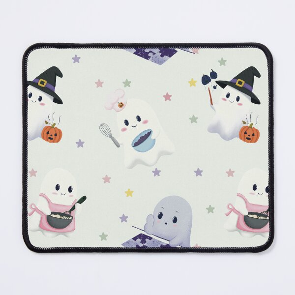 Item preview, Cute Celestial Ghosts Pastel Light Grey Seamless Halloween Pattern designed and sold by StoriesInGrain.
