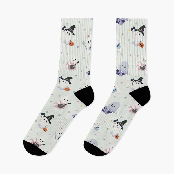 Item preview, Cute Celestial Ghosts Pastel Light Grey Seamless Halloween Pattern designed and sold by StoriesInGrain.