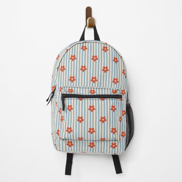 Item preview, Red Floral Pattern | Red Flowers on Blue Stripes | Retro Orange-Red Floral Stripes Design | Preppy Red Flower Pattern | Coquette Red and Blue Floral Stripes | Summer Vibes Red Floral designed and sold by VivaFy.