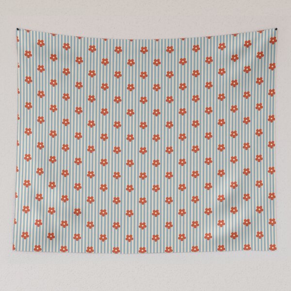 Item preview, Red Floral Pattern | Red Flowers on Blue Stripes | Retro Orange-Red Floral Stripes Design | Preppy Red Flower Pattern | Coquette Red and Blue Floral Stripes | Summer Vibes Red Floral designed and sold by VivaFy.