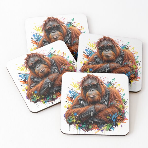 Item preview,  Cool Orangutan in Leather Jacket - Punk Biker Monkey Graffiti Art designed and sold by ExpressoJungle.