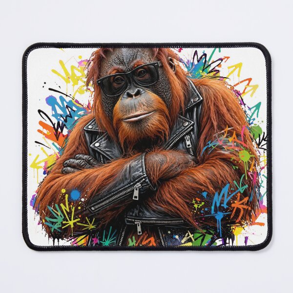 Item preview, Cool Orangutan in Leather Jacket - Punk Biker Monkey Graffiti Art designed and sold by ExpressoJungle.