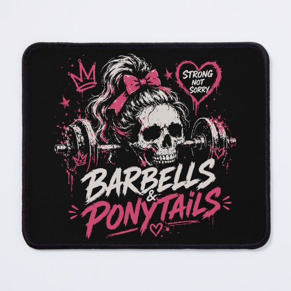 Item preview, Strong Not Sorry T-Shirt | Gothic Gym Girl Skull | Barbells and Ponytails designed and sold by Sunday.Supply.