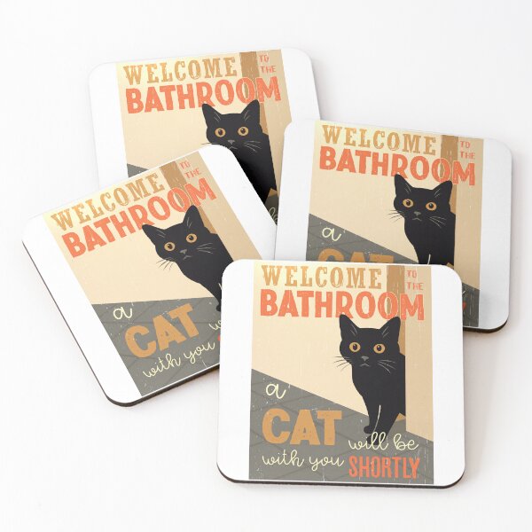 Item preview, Funny Black Cat Welcome To The Bathroom Retro Humorous Bathroom Sign Art Print designed and sold by FaizArtShop.