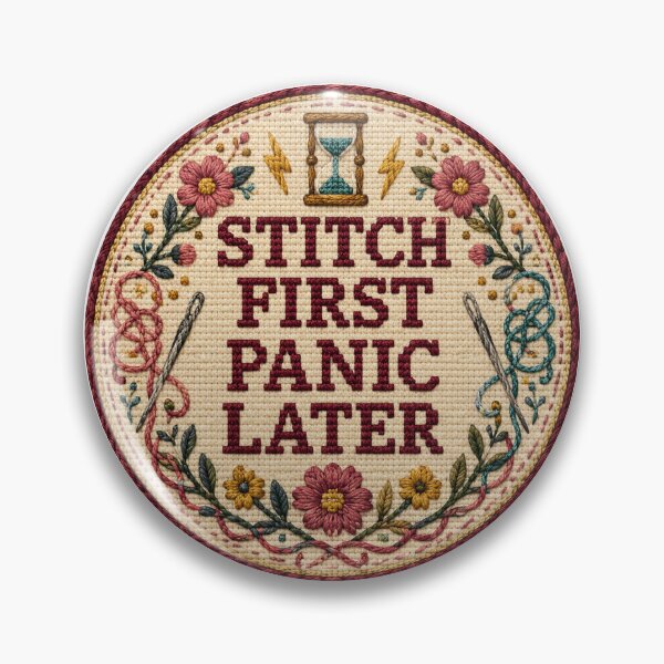 Item preview, Stitch First Panic Later – Funny Needlepoint Saying designed and sold by Tobull.