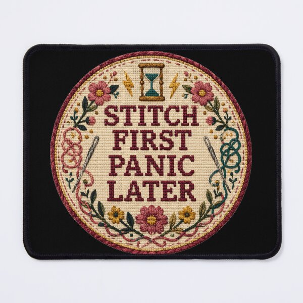 Item preview, Stitch First Panic Later – Funny Needlepoint Saying designed and sold by Tobull.