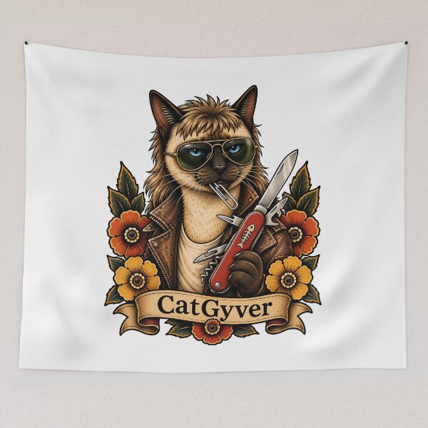 Item preview, CatGyver Siamese Cat Tattoo designed and sold by Old's Cool Cat Studio.