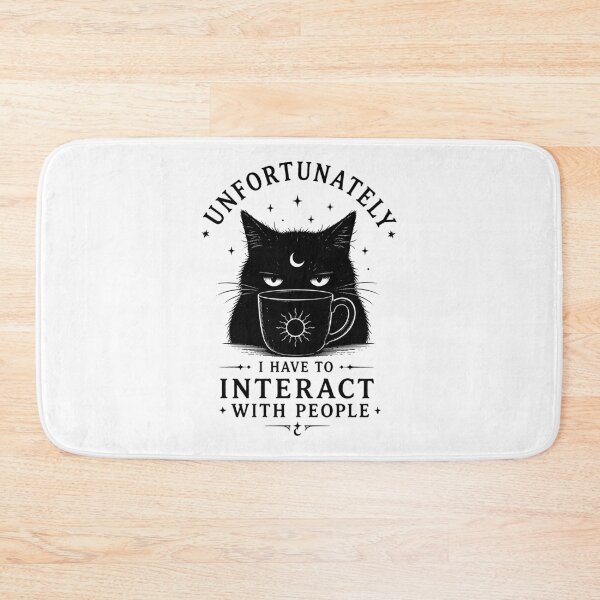 Item preview, Unfortunately, I Have to Interact with People – Smug Black Cat Coffee Meme designed and sold by witchlingart.