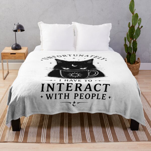 Item preview, Unfortunately, I Have to Interact with People – Smug Black Cat Coffee Meme designed and sold by witchlingart.