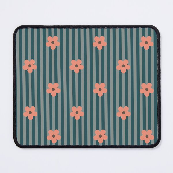 Item preview, Teal Floral Pattern | Peach Flowers on Dark Teal Stripes | Retro Peach Floral Stripes Design | Preppy Peach Flower with Stripes Pattern | Dark Green and Peach Floral Stripes Pattern designed and sold by VivaFy.