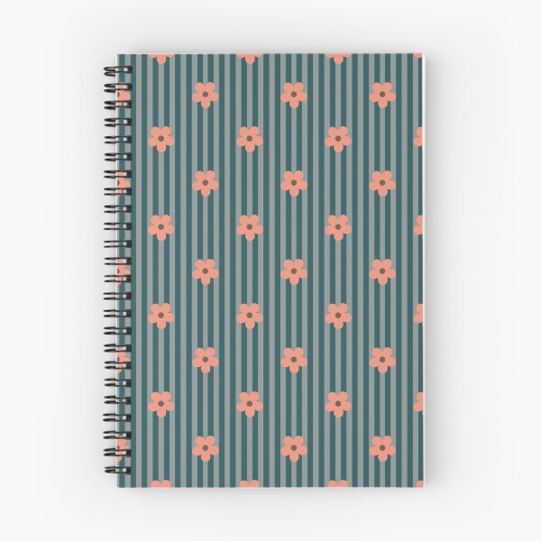 Item preview, Teal Floral Pattern | Peach Flowers on Dark Teal Stripes | Retro Peach Floral Stripes Design | Preppy Peach Flower with Stripes Pattern | Dark Green and Peach Floral Stripes Pattern  designed and sold by VivaFy.