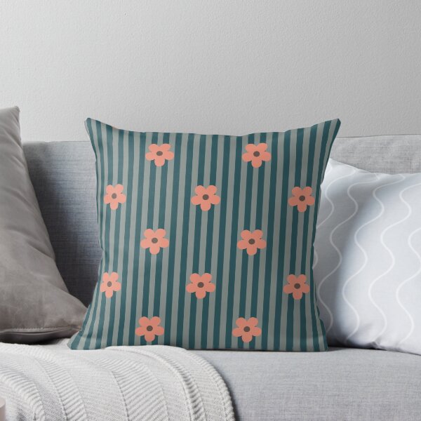 Item preview, Teal Floral Pattern | Peach Flowers on Dark Teal Stripes | Retro Peach Floral Stripes Design | Preppy Peach Flower with Stripes Pattern | Dark Green and Peach Floral Stripes Pattern  designed and sold by VivaFy.
