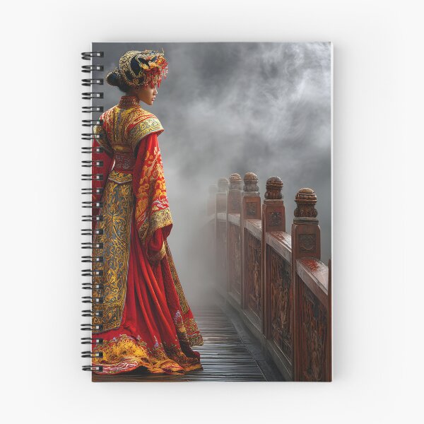 Item preview, Elegant Woman in Traditional Red Costume on Bridge designed and sold by Artessie.