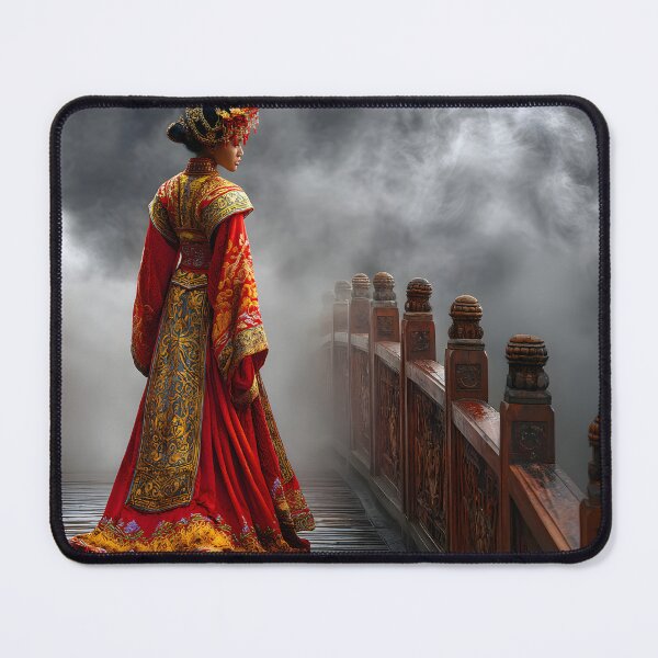 Item preview, Elegant Woman in Traditional Red Costume on Bridge designed and sold by Artessie.
