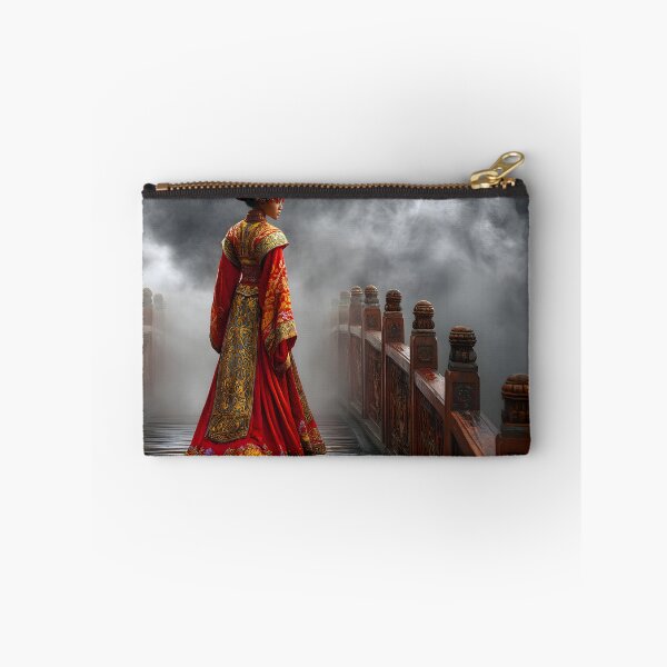 Item preview, Elegant Woman in Traditional Red Costume on Bridge designed and sold by Artessie.