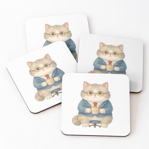 Item preview, Cute executive cat drinking office coffee designed and sold by AKRAMlogo.