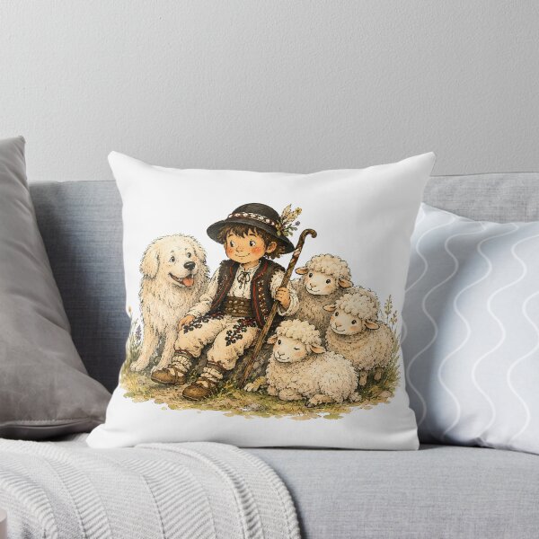 Item preview, Mountain Shepherd with Sheep and Herding Dog – Traditional Mountain Illustration designed and sold by Buli89.