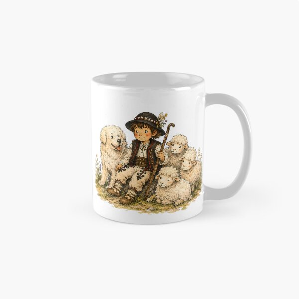 Item preview, Mountain Shepherd with Sheep and Herding Dog – Traditional Mountain Illustration designed and sold by Buli89.