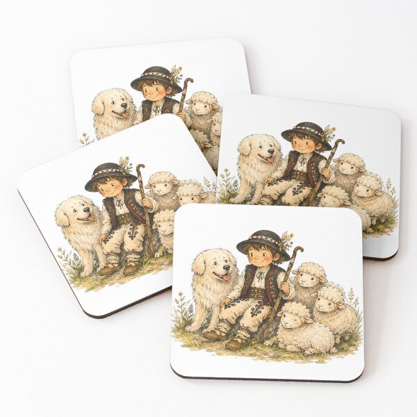 Item preview, Mountain Shepherd with Sheep and Herding Dog – Traditional Mountain Illustration designed and sold by Buli89.