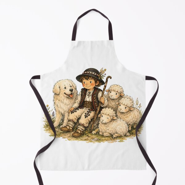 Item preview, Mountain Shepherd with Sheep and Herding Dog – Traditional Mountain Illustration designed and sold by Buli89.