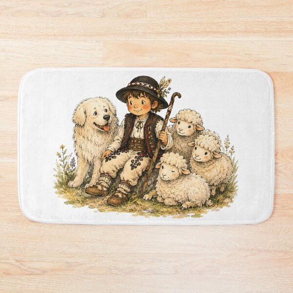 Item preview, Mountain Shepherd with Sheep and Herding Dog – Traditional Mountain Illustration designed and sold by Buli89.