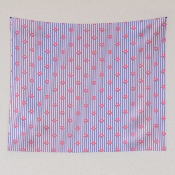 Item preview, Lavender Floral Pattern | Pink Flowers on Purple Stripes | Retro Floral Stripes Design | Preppy Pink Flower Pattern | Coquette Purple and Pink Floral Stripes | Preppy Pastel Pink Daisies designed and sold by VivaFy.