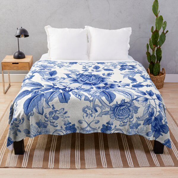 Item preview, Blue Chinoiserie Floral Toile Vintage Botanical Pattern Art designed and sold by GrinGalore.