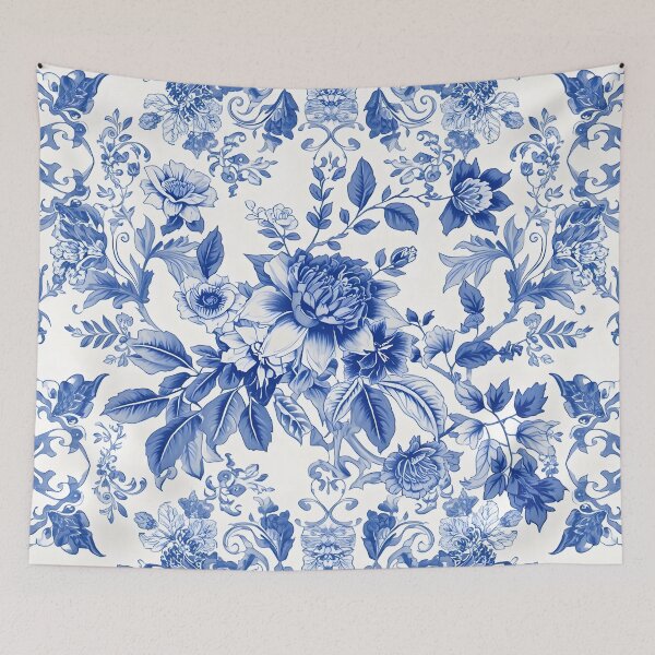 Item preview, Blue Chinoiserie Floral Toile Vintage Botanical Pattern Art designed and sold by GrinGalore.
