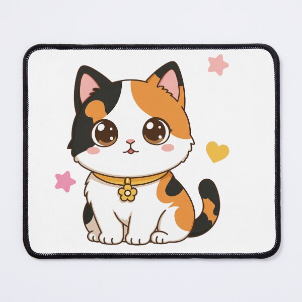 Item preview, Cute Kawaii Calico with Flower Collar | Chibi Cartoon Kitty Illustration designed and sold by Mousy17.