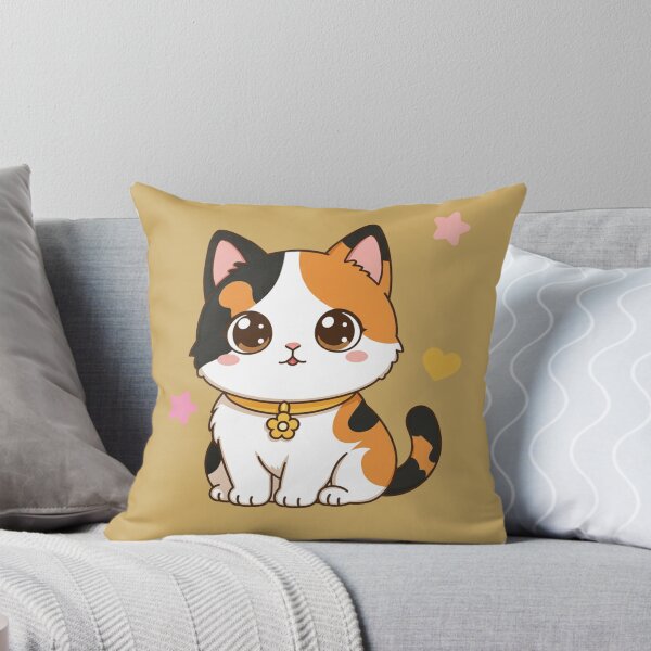 Item preview, Cute Kawaii Calico with Flower Collar | Chibi Cartoon Kitty Illustration designed and sold by Mousy17.