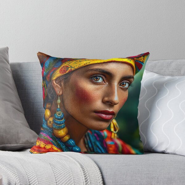 Item preview, Retrato vibrante de una mujer con un atuendo colorido. designed and sold by Artessie.