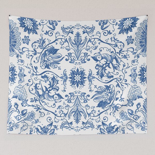 Item preview, Blue White Botanical Damask Floral Toile Seamless Pattern Art designed and sold by GrinGalore.