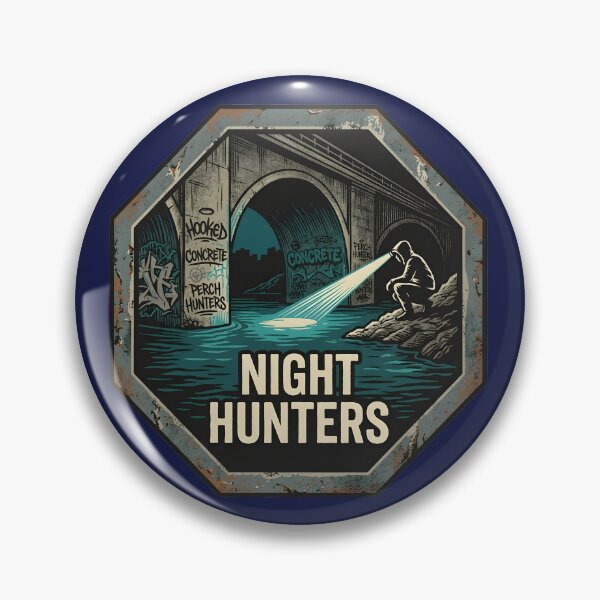 Item preview, Night Hunters Urban Perch Fishing - Vintage Stop Sign Emblem designed and sold by ThirdShiftLab.