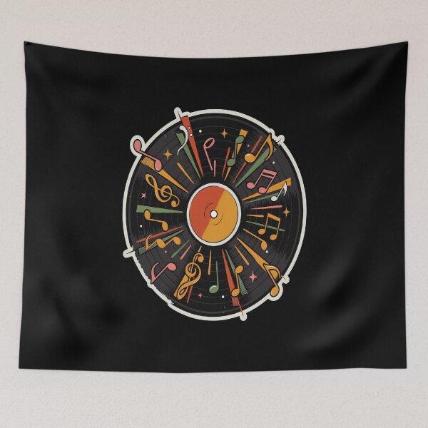 Item preview, Retro Vinyl Record – Colourful 70s Music Notes Design designed and sold by Midnight Veil Designs.