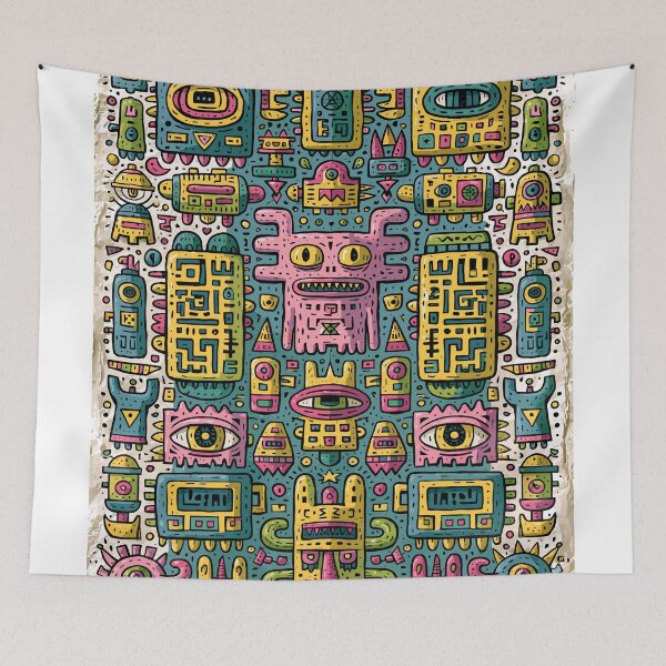 Item preview, Vibrant Maximalist Monster Folk Art Pattern designed and sold by Romgora.