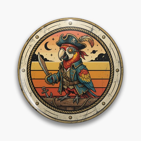 Item preview, Retro Cybernetic Pirate Parrot Vintage Badge designed and sold by DuckOddity.