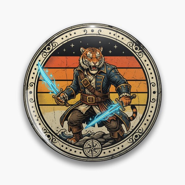 Item preview, Retro Buccaneer Tiger Laser Daggers Vintage Badge designed and sold by DuckOddity.