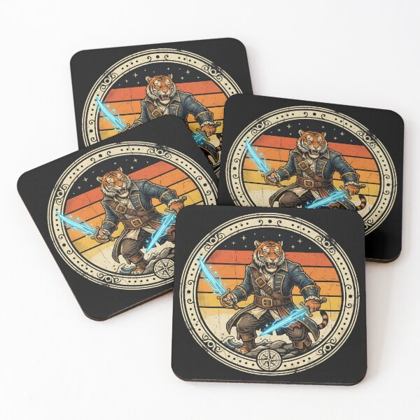 Item preview, Retro Buccaneer Tiger Laser Daggers Vintage Badge designed and sold by DuckOddity.