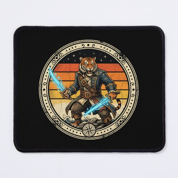 Item preview, Retro Buccaneer Tiger Laser Daggers Vintage Badge designed and sold by DuckOddity.