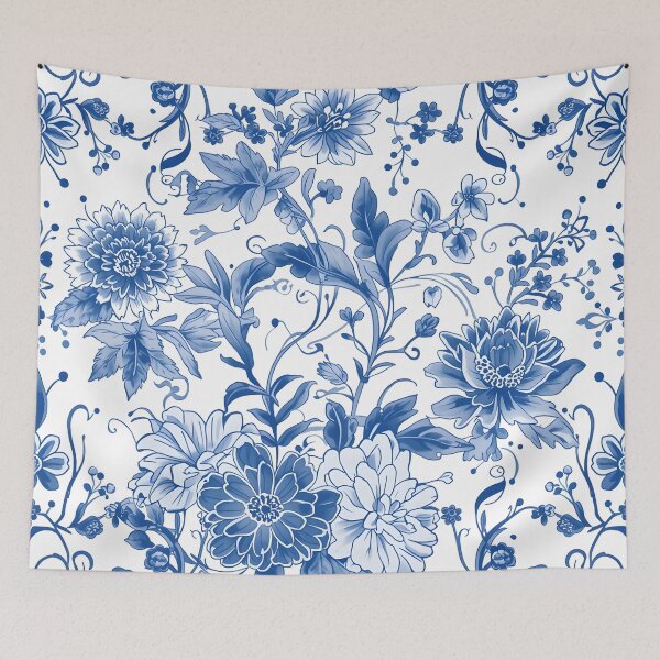 Item preview, Blue White Chinoiserie Botanical Floral Toile Seamless Pattern Design designed and sold by GrinGalore.